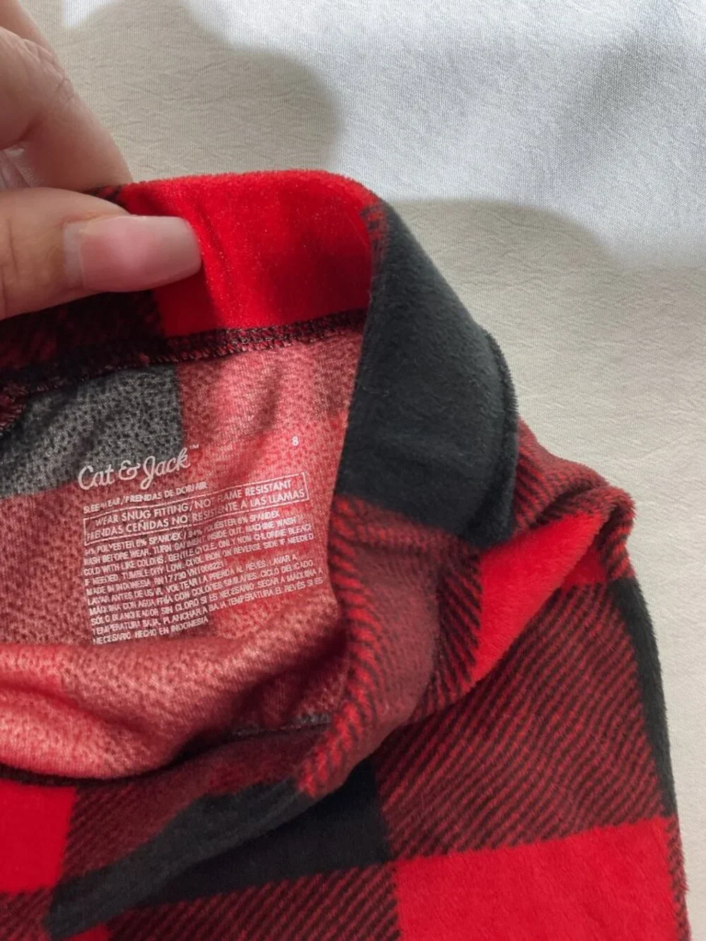 Red & Black Buffalo Plaid Kids Pajama Set By Cat & Jack Size 8 Soft Polyester